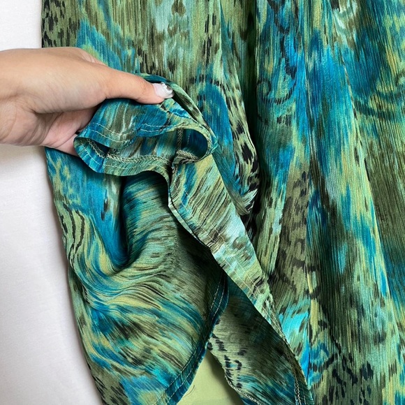 sheer turquoise blue green patterned midi skirt - Picture 2 of 7